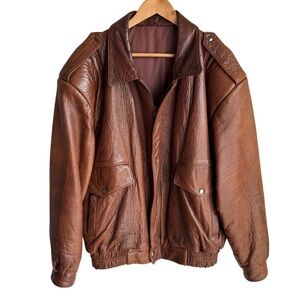 Vintage 80s 90s SOFT Brown Leather Bomber Jacket Mens 42 L Aviator Retro Moto
